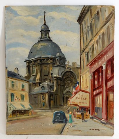 null 1 oil on cardboard without frame *Saint Antoine Street*, signed lower right...