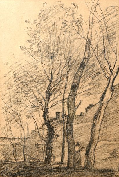 null 1 set of 2 pencil drawings "Landscape" signed lower left, 25x17cm