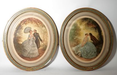 null 1 pair of color engravings in medallion *Romantic scenes*, A. Lambert, 37x2...