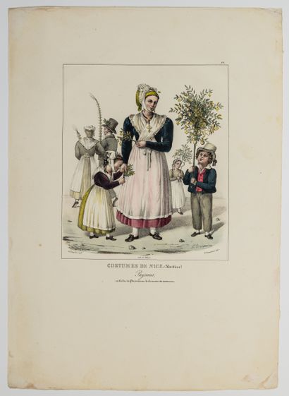 null "Costumes of NICE (Maritime). Peasants, in festive garb, coming from the Palm...