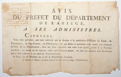 null ARIÈGE. HEALTH OFFICER. Notice of the Prefect of the Department of Ariege, to...