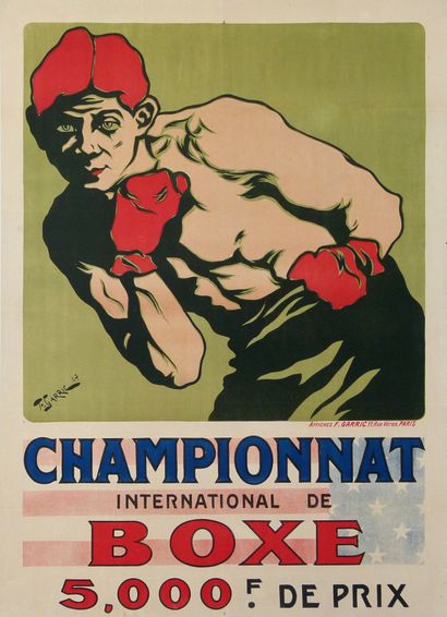 null Boxe/USA/ Superbe affiche originale entoilé : "Championnat International de...