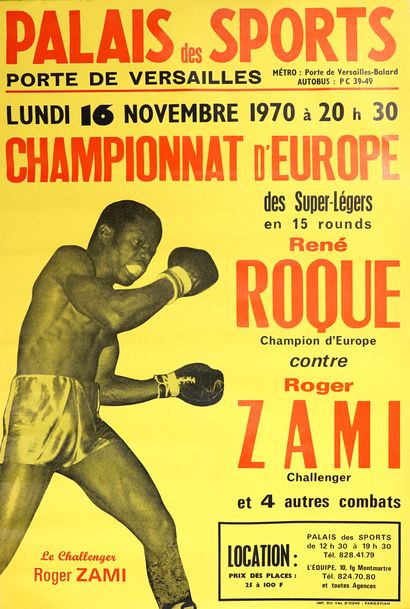 null Boxe/Roque/Zami. Affiche originale du championnat d’Europe René Roque-Roger...