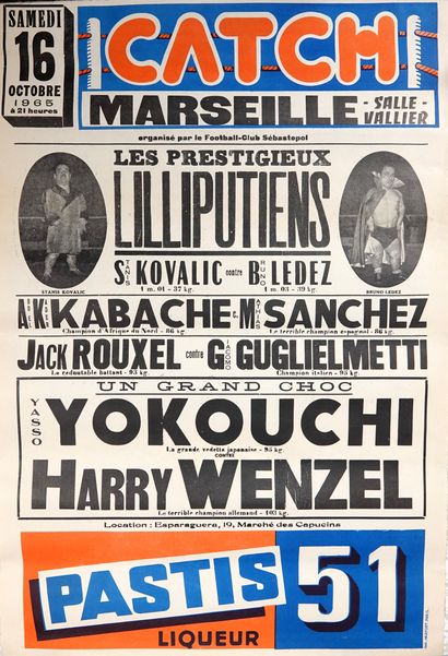 null Catch/Japonais/Lilliputiens/Marseille/Pont-Audemer . Sept affiches originales :...