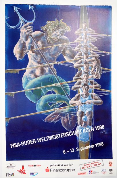 null Aviron/Erni/Mondiaux. Affiche officielle entoilée des mondiaux 1998 d'aviron...
