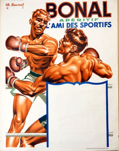 null Boxe/Dopage/Grande Chartreuse. Superbe affiche originale "BONAL, Apéritif, l'Ami...