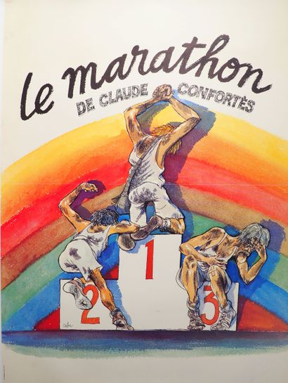 null Athlétisme/Marathon/Cabu/Confortes. Affiche pour la pièce de théâtre "Le marathon...