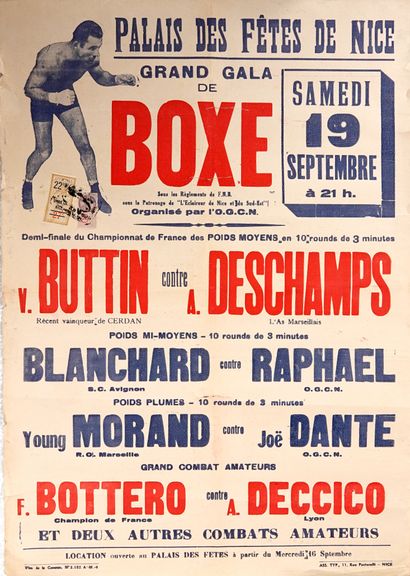 null Boxe /Buttin/Cerdan/Baour/Langlois/Marseille/Nice. Quatre affiches originales...