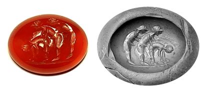 null Intaglio engraved with a homosexual erotic scene with three characters
Carnelian...