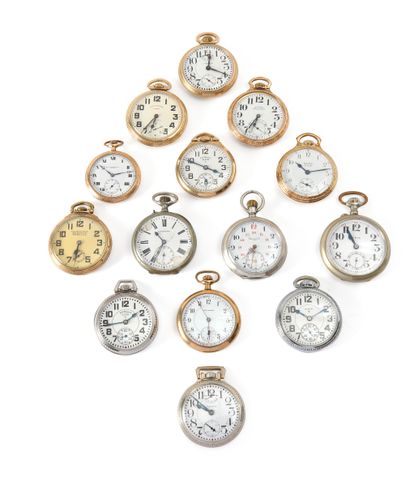 A lot of 14 metal and silver pocket watches...