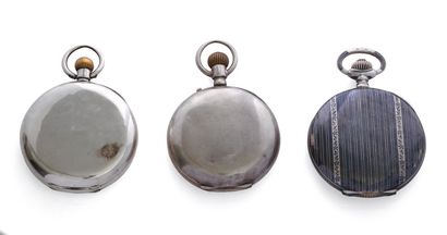 null A set of 2 silver and niello metal pocket watches, including a LIP chronograph,...