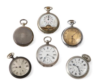 A set of 6 metal pocket watches, all with...