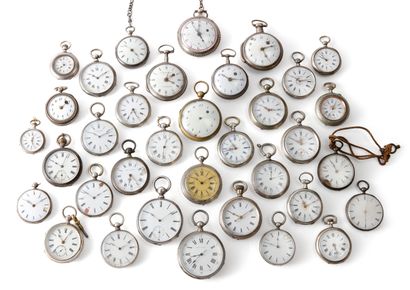 A lot of 34 metal and silver pocket watches,...