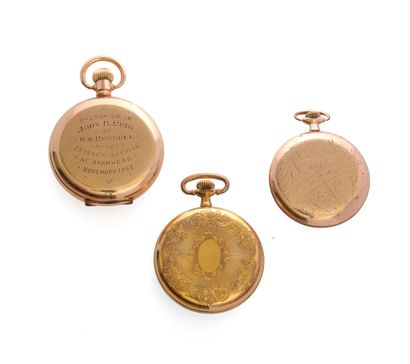 null Record / Trans Pacific / HJCO
A set of 3 gold-plated pocket watches, all with...