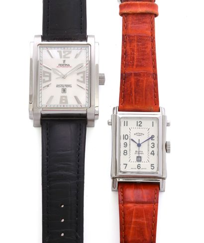 null Festina / Rotary
A set of two rectangular steel watches with mechanical movements,...