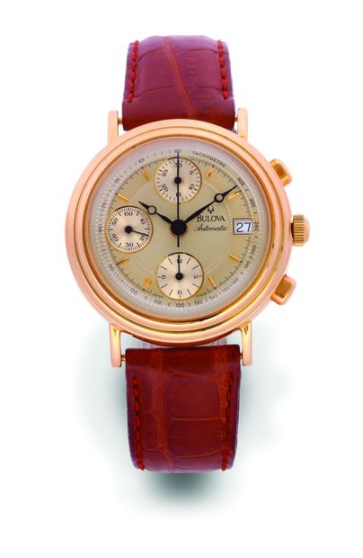 BULOVA 18K yellow gold 750 thousandths chronograph watch with automatic movement...