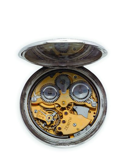 ZENITH Pocket alarm watch with mechanical movement - Round steel case, smooth bezel,...
