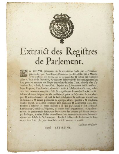PROVENCE. INTERDICTION DES DUELS. 1638. Extrait...