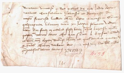 null AUDE. 1513. Parchemin (12,5 x 23) : Pierre de ORTO, Juge royal de NARBONNE,...