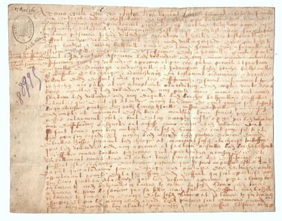 null Châtellenie de l’ISLE ADAM (95) – Parchemin de 2 pages (20 x 25) de 1611 - Cachet...