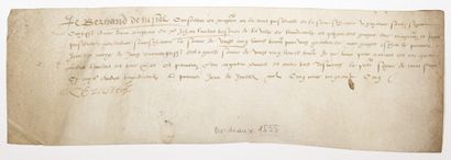 GUYENNE. 1555. Pièce signée Bertrand de TUSTAL...