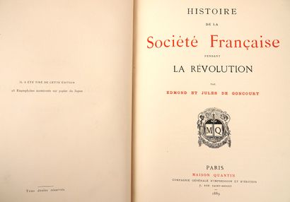 null GONCOURT (E. et J.): Histoire de la Société Française pendant la révolution....
