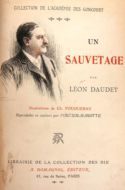 null DAUDET (Léon): Un sauvetage. Romagnol, s.d. In-8 vintage red half-chagrin with...