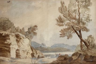 null School of the XX° century
Landscape with a lake
Watercolor on paper
27 x 40,5...