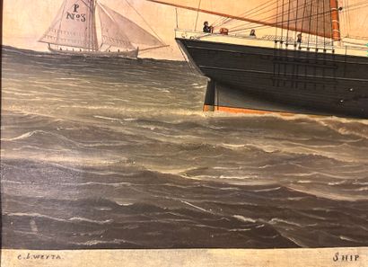 null Weyta (XIX° siècle)
"Ship Rowena of Liverpool"
technique mixte sur toile signée...