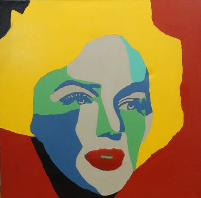 null Lot of 3 paintings : "Portrait of Marilyne Monroe" 80 x 80 cm, "Portrait of...