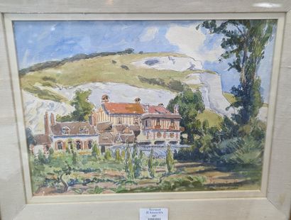 null Watercolor 
"View of a village". 
Signed lower right L. R. PISSARO
23 x 30 ...