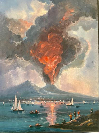 null Neapolitan gouache representing the eruption of Vesuvius
Italian work of the...