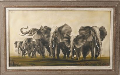 null LASSALLE (20th century)
Herd of elephants
Mixed media on paper, signed lower...