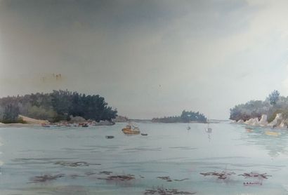 null Watercolor 
"Bay with boats".
Signed lower right S. A. Boisecq
45 x 64 cm