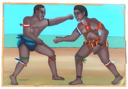 null Mor GUEYE (born in 1929)
Senegalese Wrestling
Mixed media on glass
32 x 48 ...