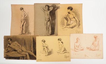 null Charles AGUILE (XXth century)
Set of 10 drawings, preparatory sketches and studies...