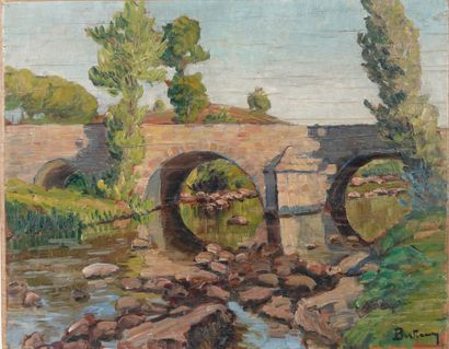 null Abel BERTRAM (1871-1954), after
Charreau Bridge in the Creuse
Oil on wood panel,...