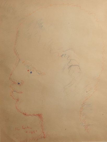 null Grease pencil drawing "Profil d'homme
Bears a signature Cocteau and dated 62
33...