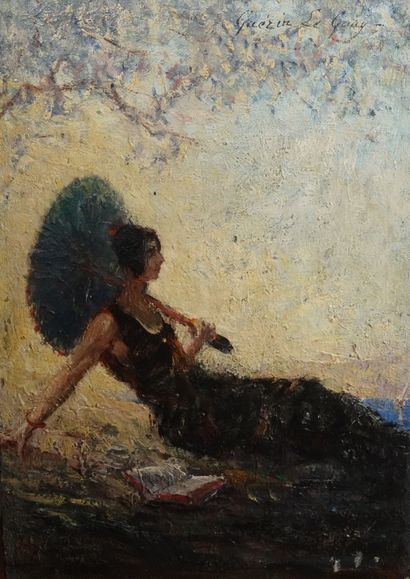null Oil on double face panel: "Woman with a parasol" signed Guérin Le Guay; "Portrait...