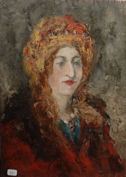 null Oil on double face panel: "Woman with a parasol" signed Guérin Le Guay; "Portrait...