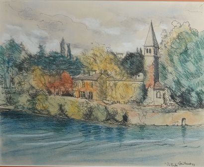 null Watercolor drawing 
"The bell tower".
Signed lower right and dated Guillaumet,...