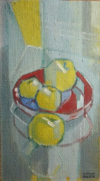 null Oil on canvas "Still life with apples 
Workshop stamp Gerda SUTTON
46 x 27 ...