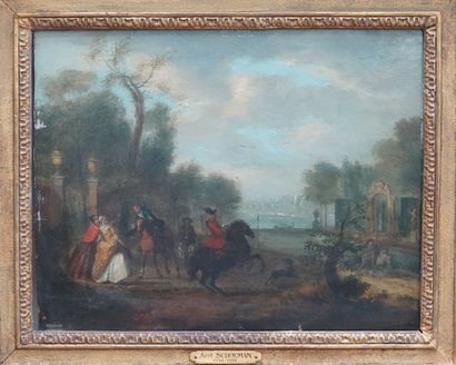 null Oil on panel 
"The departure of the hunt", bears an old attribution to Aert...