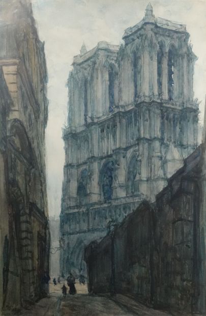 null Watercolor 
"Notre Dame, rue Saint Julien
Signed lower right F. Truffaut
50...
