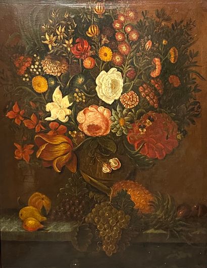 null School of the XIX° century
Still life with flowers, grapes and pears
Unsigned...