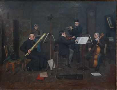null Oil on canvas 
"The quartet
Signed lower left Jules DENNEULIN
76 x 100 cm