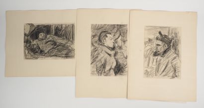 null A. GAUTHIER (XXth century)
Set of 21 charcoal, graphite or watercolor drawings...