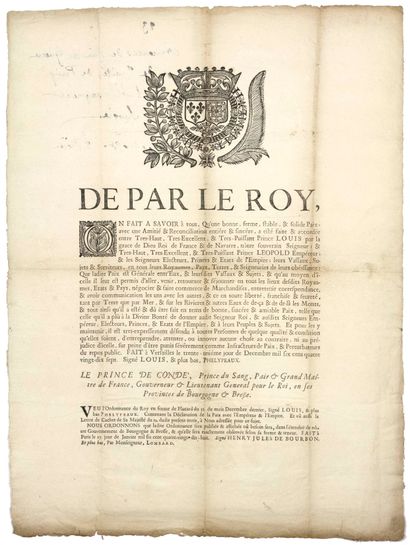 null 1698 DÉCLARATION DE PAIX ENTRE LOUIS XIV L’EMPEREUR LÉOPOLD 1er : “De par le...