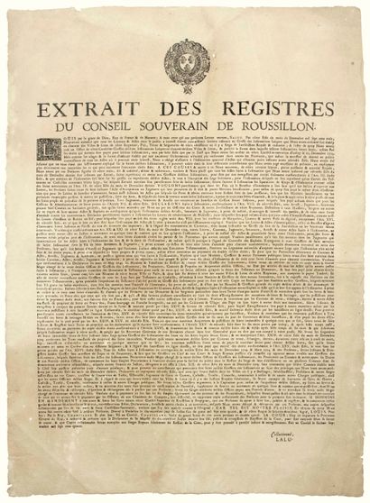 null ROUSSILLON. 1704. “Extrait des Registres du CONSEIL SOUVERAIN du ROUSSILLON.”...