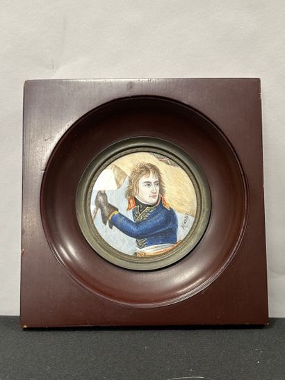 null Antoine-Jean Gros, d'après
Napoléon Bonaparte au pont d'Arcole. 
Portrait miniature....